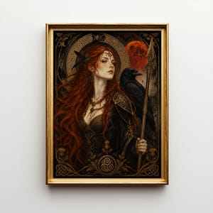 The Morrigan Poster & Canvas | Art Nouveau Celtic Goddess Wall Art | Gothic Decor Gift G7090L