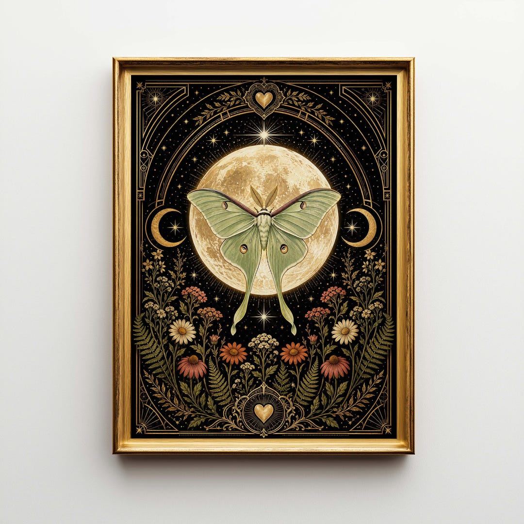 Art Deco Luna Moth Poster & Canvas | Vintage Tarot Wall Art | Witchy ...