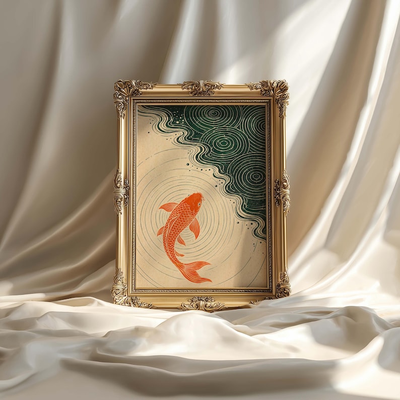 Minimalist Koi Fish Poster & Canvas | Japandi Zen Wall Art | Ukiyo-e Bathroom Decor | Meditation Print YPPWOX image 3