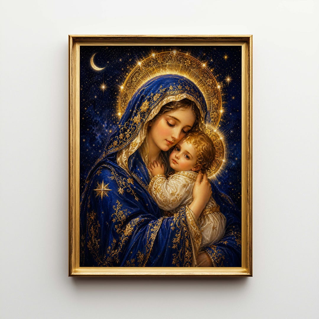 Madonna & Child Poster Canvas | Modern Catholic Art Print | Virgin Mary ...