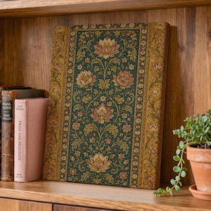 Vintage Floral Tapestry Panel Teal Lotus-Like Poster & Canvas OXKKT