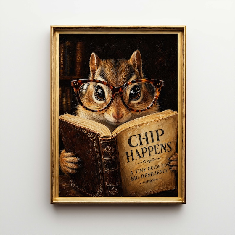Reading Chipmunk Poster & Canvas | Whimsical Animal Wall Art | Pop ...