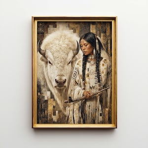 White Buffalo Native Woman Poster & Canvas | Abstract Southwestern Art | Spiritual Boho Wall Decor Gift OAV3JG