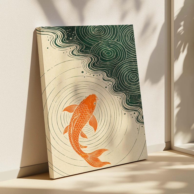 Minimalist Koi Fish Poster & Canvas | Japandi Zen Wall Art | Ukiyo-e Bathroom Decor | Meditation Print YPPWOX image 2