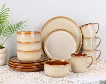 Ceramic Dinnerware Set for 4 Reactive Glaze Plates Bowls Mugs Dishwasher Microwave Safe