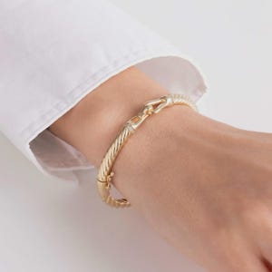 14K Solid Gold Twisted Knot Cuff Bracelet for Women, Lock Design Gold Bangle, Handmade Luxury Statement Bracelet, Fine Jewelry Gift for Her