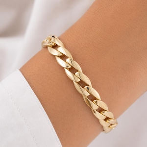 Pulsera tipo brazalete suave de oro macizo de 14 quilates para mujer, brazalete de oro hecho a mano, pulsera minimalista de lujo, regalo de joyería fina para ella.
