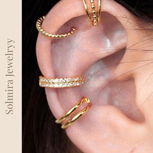 Set de Ear Cuff Dorado Minimalista Aros Sin Perforación Pendientes de Cartílago Apilables