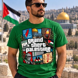 Camiseta Grand Theft Palestine – Camiseta com estampa de solidariedade à Palestina