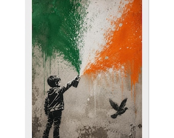 Irish Tricolour Street Art Print – Boy With Spray Paint Wall Art