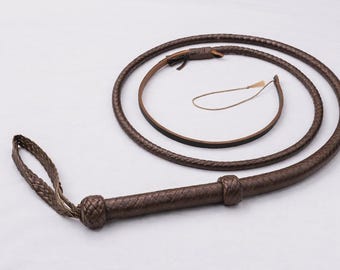 Handmade Braided Leather Bullwhip – Premium Cowhide Whip – Durable Training Whip