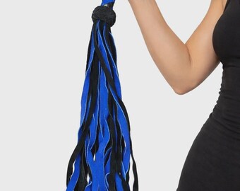 Premium Handgefertigte Lederpeitsche - Blau & Schwarzer geflochtener Griff | Langlebiges, weiches St-