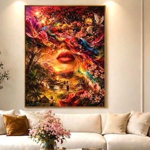 Extra Large Surreal Woman Portrait Wall Art | Romantic Dreamscape Collage (Digital Download)