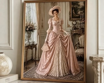 Victorian Lady Portrait | Blush Gown, Lace, Manor House (Digital Download)