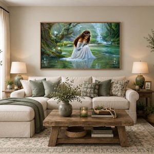 Elfen Prinzessin Reflection Art Print | Fantasy Wasserfall Wald Wand Dekor (Digitaler Download)