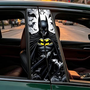 Bat Symbol B-Pillar Decal, Vigilante Vinyl Sticker, Edgy Car Accessory,Batman car decorations, Noir Superhero Car Sticker