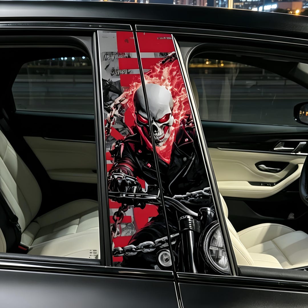 Custom Car B Pillar Decal, Ghost Rider Inspired Vinyl Sticker, Flaming ...