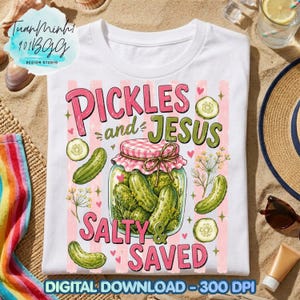 Cornichons et Jésus PNG, salé et sauvegardé, chrétien drôle, pot de cornichons rétro, conception de foi mignonne, cornichon religieux, fille du Sud