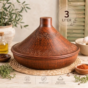 Handmade Ceramic Tagine 3L | Moroccan Cooking Pot | Terracotta Tagine | Clay Pot with Lid | Slow Cooker