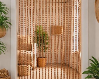 Holzperlenvorhang 200 x 100 cm aus Buche – Türvorhang mit Holzringen, Raumteiler, Boho Natur Deko, Laranja