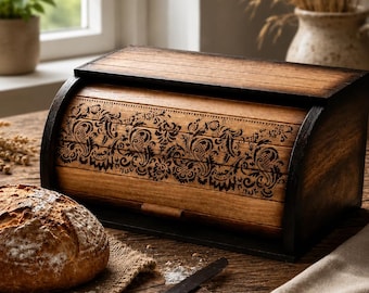 Holz Brotkasten aus Buche 36×26×17 cm | Brotkiste com Rollklappe | Brotbox de Holz | Brotkorb para cozinha | Rustikale Brotaufbewahrung