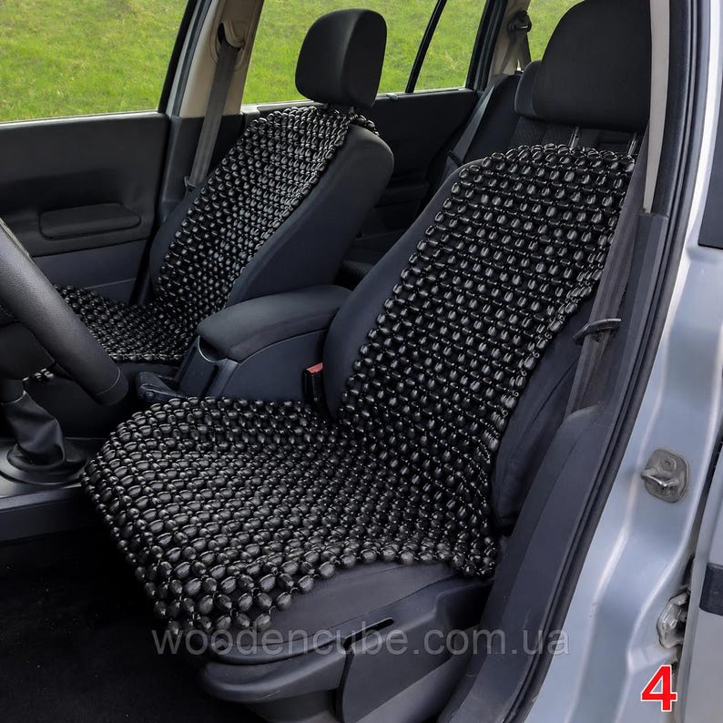 Wooden Car Seat Cover with Massage Beads – Beech Wood Cushion, Breathable Ergonomic Back Support for Driving 4Foto