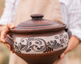 Sopa artesanal de barro vermelho, 5 litros, com tampa, tigela rústica de cerâmica.