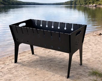 Grelha portátil Mangal – Aço de 2 mm, Capacidade para 6 espetos, Churrasqueira dobrável para camping