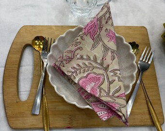 Printed Napkins Set of 4, Cotton Reusable Napkins, Floral Table Napkins, Wedding Dinner Napkins, Kitchen Decor