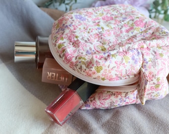 Pink Floral Quilted Makeup Bag Set | Small Medium Cosmetic Pouch Organizer