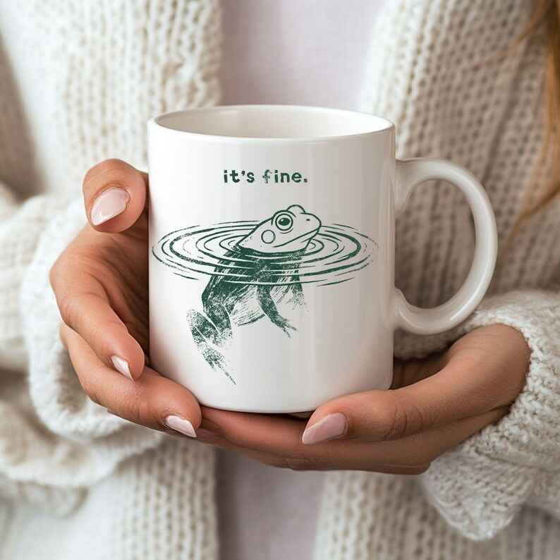 Rolig grodmugg Det är fint kaffekopp söt estetisk groda present vintagestil djurmugg sarkastisk humor kopp trendig mememugg presentidé bild 9