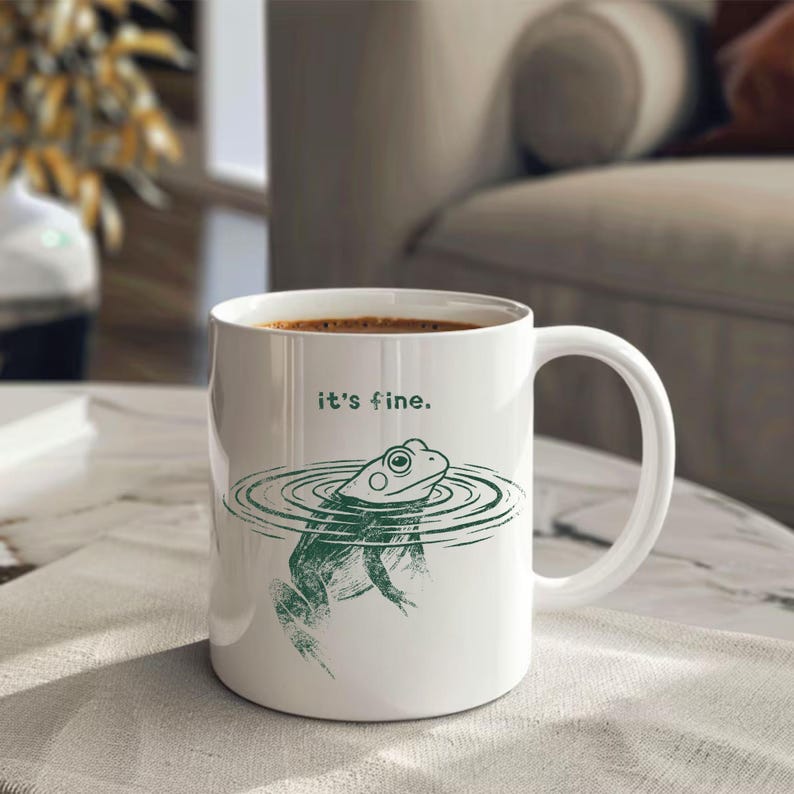 Rolig grodmugg Det är fint kaffekopp söt estetisk groda present vintagestil djurmugg sarkastisk humor kopp trendig mememugg presentidé bild 14