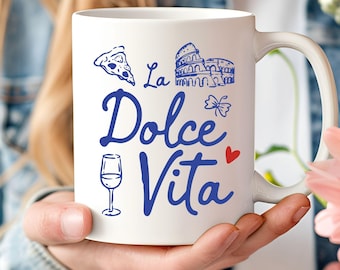 La Dolce Vita-mugg, italiensk sommarkaffekopp, Italiensk resepresent för kvinnor, europeisk sommarkost, söt pizzavin Rom keramikmugg