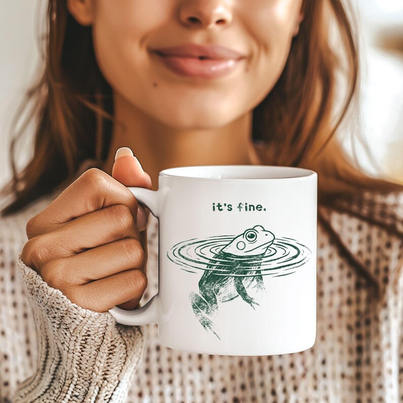 Rolig grodmugg Det är fint kaffekopp söt estetisk groda present vintagestil djurmugg sarkastisk humor kopp trendig mememugg presentidé bild 11