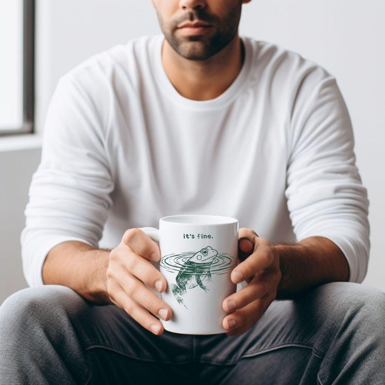 Rolig grodmugg Det är fint kaffekopp söt estetisk groda present vintagestil djurmugg sarkastisk humor kopp trendig mememugg presentidé bild 4