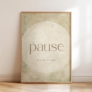 PAUSE Minimalist Wall Art, Ivory Wall Decor, Meditation Print, Neutral Bedroom Decor, Japandi Poster, Mindfulness Typography