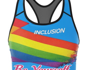 Rainbow Mesh Sports Bra – Inclusion “Be Yourself” Edition (Blue)
