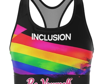 Neon Rainbow Inclusion Sports Bra – Empowerment Workout Top