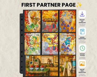 ポケモン30周年記念ファーストパートナーバインダーページ印刷可能 | ジョウト地方スタータープロモカードレイアウト | チコリータ、ヒノアラシ、ワニノコ | ミチメソッド