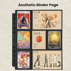 Diseño único para carpeta de Pokémon / Método Michi / Páginas con estética de los líderes de gimnasio de Kanto (2 versiones) / Inserto para carpeta de cartas / Descarga instantánea imagen 13