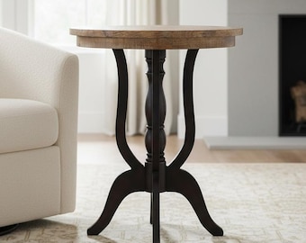 Farmhouse End Table: Rustic Wood Top, Black Base, Small Space Accent Furniture