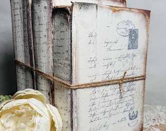 Vintage Book Stack, Creamy White Painted Books, Brown Accents, Neutral Shelf Decor,  Modern Farmhouse Decor, Rustic Wedding Decor