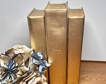 Gold Designer Books, lightly distressed, Wedding Table Centerpiece, Minimalist Home Decor, Photo Prop, Christmas decoration, Books for Decor