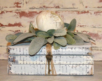 Distressed Grey Book Stack, French Typography, Farmhouse Decor