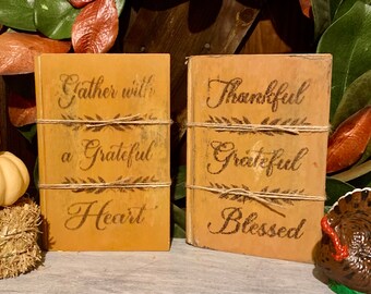 Rustic Fall Decor Books, Pumpkin Orange, Twine Wrapped, Thanksgiving Table Decoration, Mantle Decor
