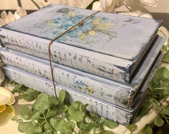 Decorative Book Set, Wedding Table, Natural Decor, Floral Decor, Shabby Cottage Chic