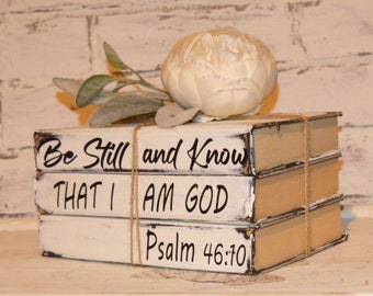 Old Book Stack, Farmhouse Decor, Staging Decor, Vintage Books, Bible Verse, Painted Books, New Home Gift,