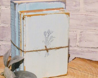 Ombre Painted Book Stack, Aqua Blue Green, Tulip Decor