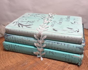 Aqua Ombre Book Stack, Painted Vintage Books, Farmhouse Decor