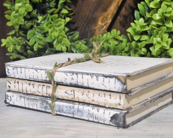 Old White Books, Home Staging, Photo Prop, Rustic Farmhouse, Wedding Table Display, Vintage French Script, Gift for Friend, New Home Gift